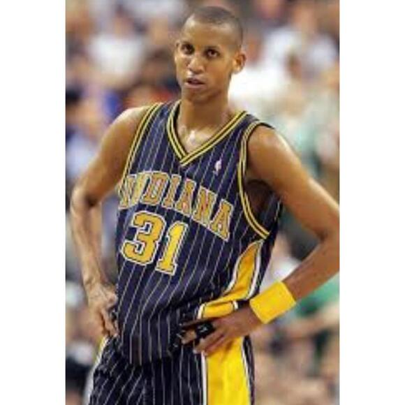 Reggie Miller-Adidas-Pacers-Jersey-Blue/Yellow-Used-XL-$85 - Picture 2 of 9